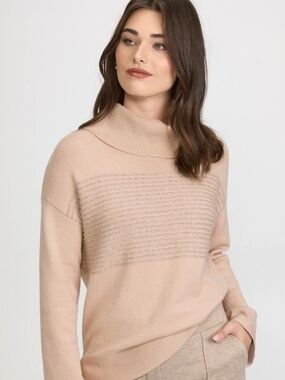 NWOT Laura Soft Pink Sequin Striped Cowl-Neck Boxy Sweater Medium